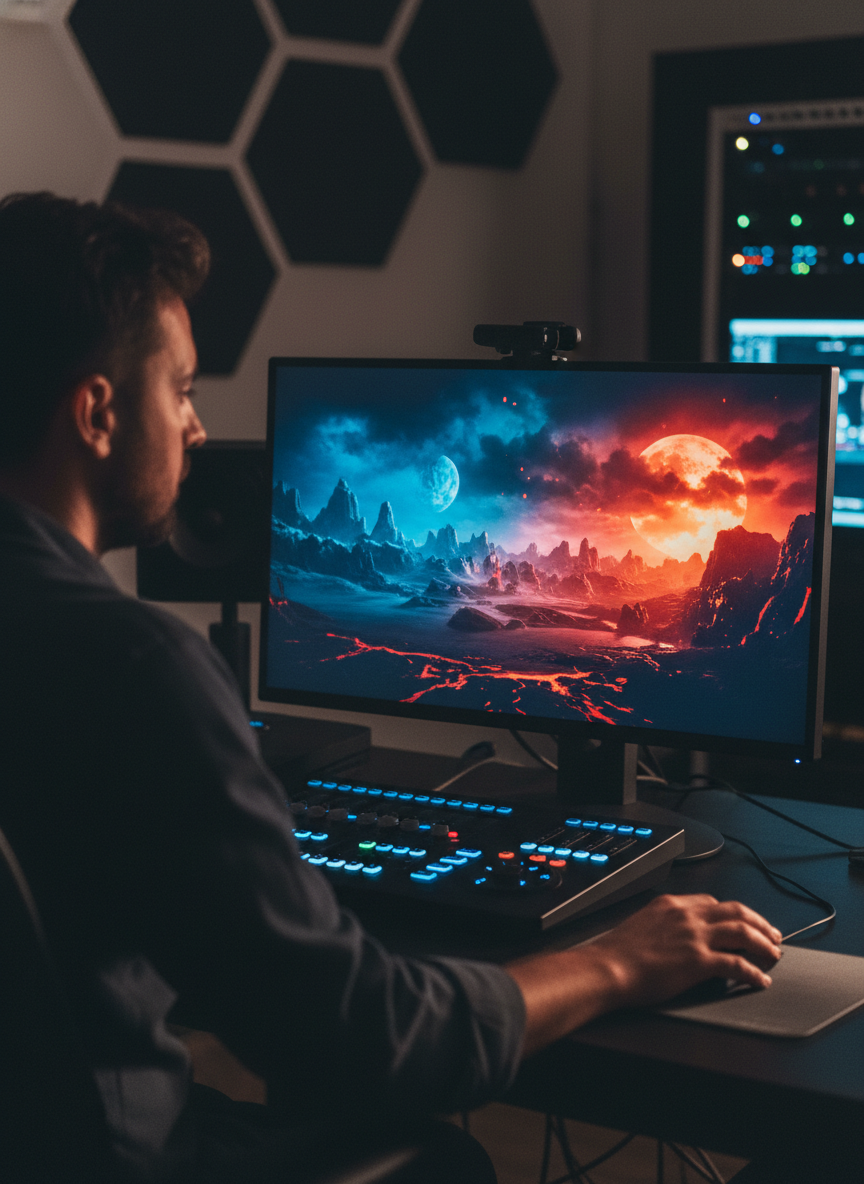 Streamer studio setup with lights